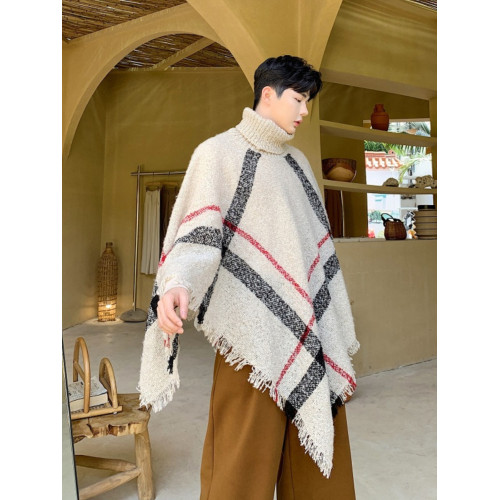 歐洲站時尚設計師高領無袖披肩針織衫毛衣潮男裝蝙蝠袖髮型師外套