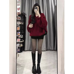 外穿春秋百搭慵懶風v領麻花毛衣溫柔韓版上衣軟糯粗毛線編織冬厚