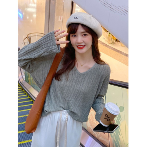 法式慵懶v領針織衫女春秋薄款小衆設計感內搭韓系chic別致上衣潮 法式慵懶v領針織衫女春秋薄款小衆設計感內搭韓系chic別致上衣潮