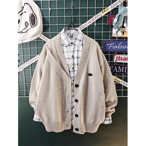 秋冬季新款開衫毛衣外套男設計感小衆韓系V領針織衫男寬松慵懶風