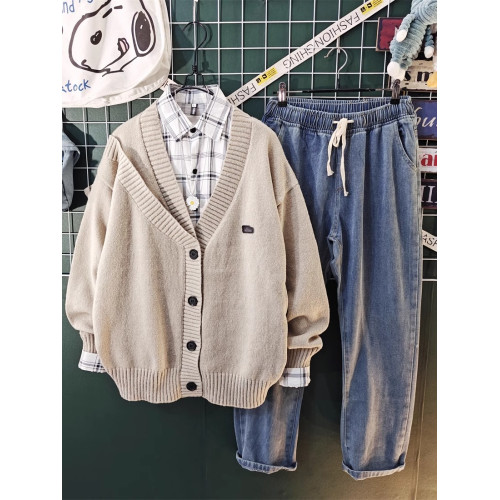 秋冬季新款開衫毛衣外套男設計感小衆韓系V領針織衫男寬松慵懶風