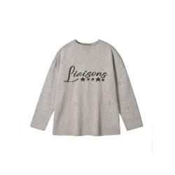 19studio WAYNEPRINCE 美式復古圓領針織衫寬松字母印花破洞毛衣