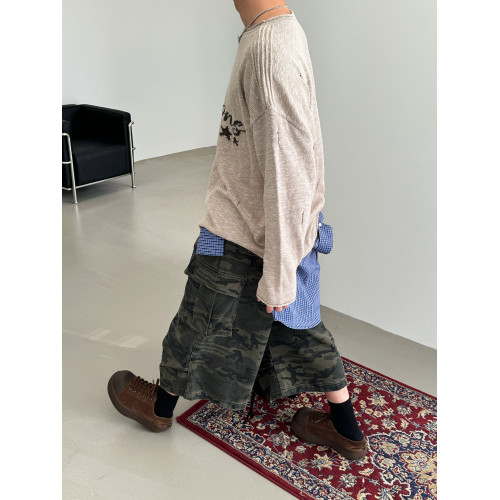 19studio WAYNEPRINCE 美式復古圓領針織衫寬松字母印花破洞毛衣