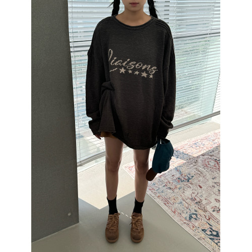 19studio WAYNEPRINCE 美式復古圓領針織衫寬松字母印花破洞毛衣