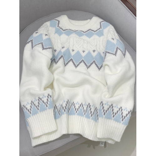 2025新款白色費爾島毛衣女秋冬奶fufu軟糯針織衫寬松加厚內搭上衣