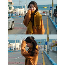 韓系南瓜色復古套頭毛衣女2025冬季加厚寬松慵懶風針織衫外穿上衣