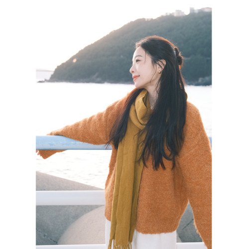 韓系南瓜色復古套頭毛衣女2025冬季加厚寬松慵懶風針織衫外穿上衣 韓系南瓜色復古套頭毛衣女2025冬季加厚寬松慵懶風針織衫外穿上衣