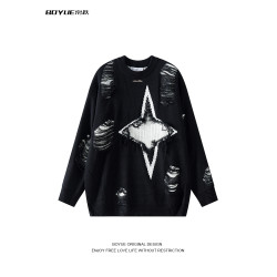 BOYUE帛躍鏤空假兩件鹿毛絨毛衣小衆潮流創意設計感情侶針織衫男