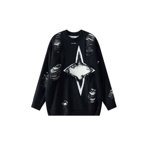 BOYUE帛躍鏤空假兩件鹿毛絨毛衣小衆潮流創意設計感情侶針織衫男