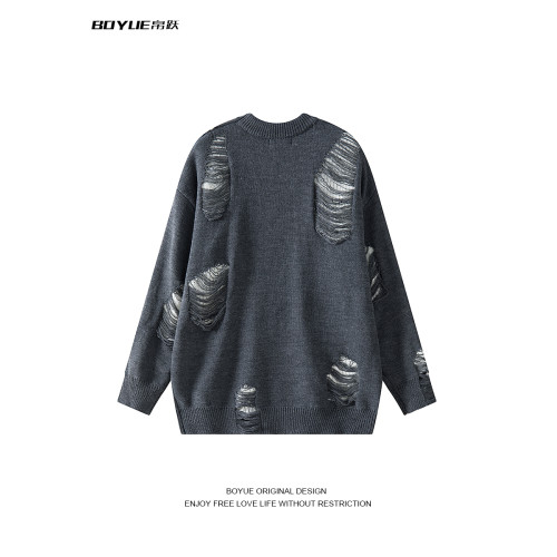 BOYUE帛躍鏤空假兩件鹿毛絨毛衣小衆潮流創意設計感情侶針織衫男