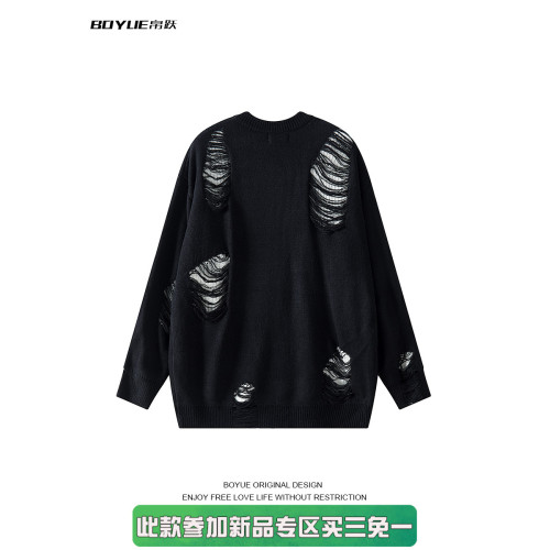 BOYUE帛躍鏤空假兩件鹿毛絨毛衣小衆潮流創意設計感情侶針織衫男