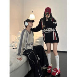 美式blokette風V領毛衣男2025秋冬寬松休閒潮牌情侶裝針織衫上衣