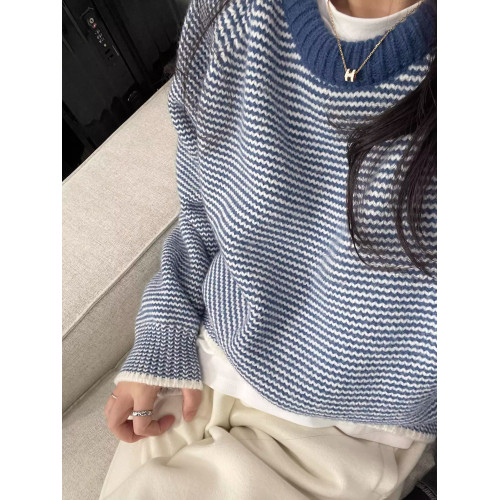 慵懶風軟糯條紋毛衣女秋冬2025新款寬松外穿針織上衣小個子打底衫