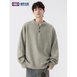 GENIOLAMODE針織衫亨利領毛衣男生秋季2025新款寬松百搭休閒衛衣