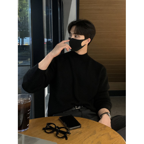 半高領毛衣男士秋冬款潮牌高級感寬松內搭打底衫慵懶加厚保暖上衣