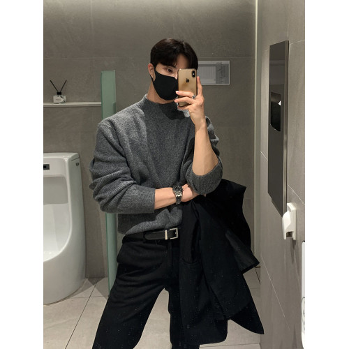 半高領毛衣男士秋冬款潮牌高級感寬松內搭打底衫慵懶加厚保暖上衣