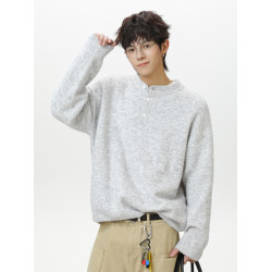 老錢風亨利領毛衣男秋冬季新款慵懶風寬松休閒百搭套頭針織衫外套