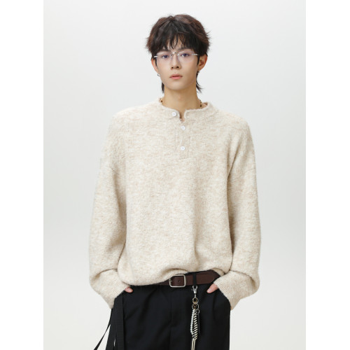 老錢風亨利領毛衣男秋冬季新款慵懶風寬松休閒百搭套頭針織衫外套