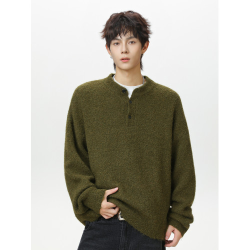 老錢風亨利領毛衣男秋冬季新款慵懶風寬松休閒百搭套頭針織衫外套