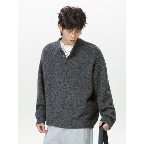 老錢風亨利領毛衣男秋冬季新款慵懶風寬松休閒百搭套頭針織衫外套