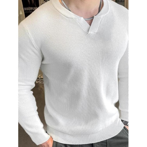 華夫格上衣純色簡約長袖時尚V領高級感新款修身休閒輕奢打底衫男 華夫格上衣純色簡約長袖時尚V領高級感新款修身休閒輕奢打底衫男