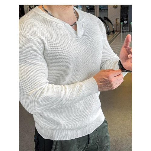 華夫格上衣純色簡約長袖時尚V領高級感新款修身休閒輕奢打底衫男 華夫格上衣純色簡約長袖時尚V領高級感新款修身休閒輕奢打底衫男