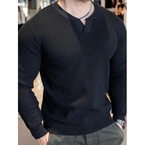 華夫格上衣純色簡約長袖時尚V領高級感新款修身休閒輕奢打底衫男 華夫格上衣純色簡約長袖時尚V領高級感新款修身休閒輕奢打底衫男