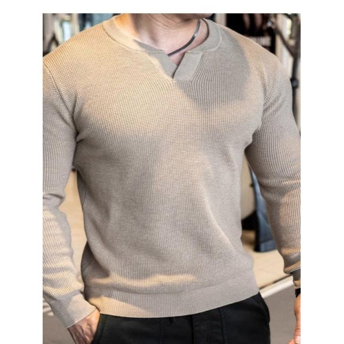 華夫格上衣純色簡約長袖時尚V領高級感新款修身休閒輕奢打底衫男 華夫格上衣純色簡約長袖時尚V領高級感新款修身休閒輕奢打底衫男