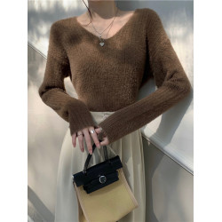 法式軟糯內搭針織打底衫毛衣女裝早秋慵懶風v領寬松顯瘦長袖上衣