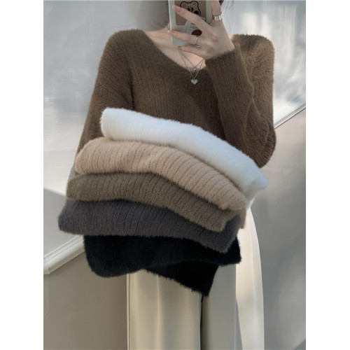 法式軟糯內搭針織打底衫毛衣女裝早秋慵懶風v領寬松顯瘦長袖上衣