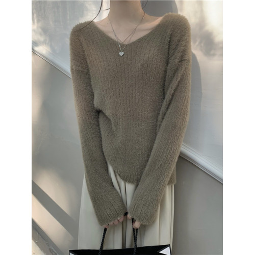 法式軟糯內搭針織打底衫毛衣女裝早秋慵懶風v領寬松顯瘦長袖上衣