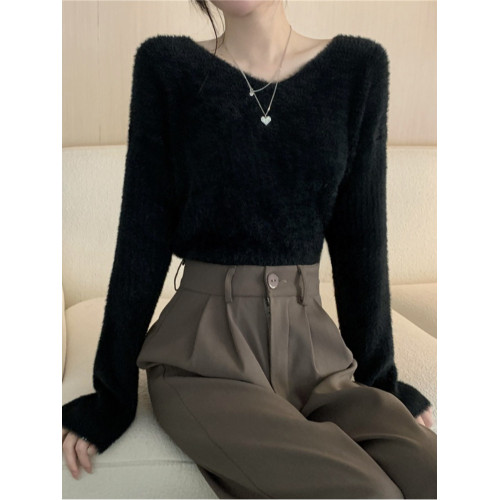 法式軟糯內搭針織打底衫毛衣女裝早秋慵懶風v領寬松顯瘦長袖上衣