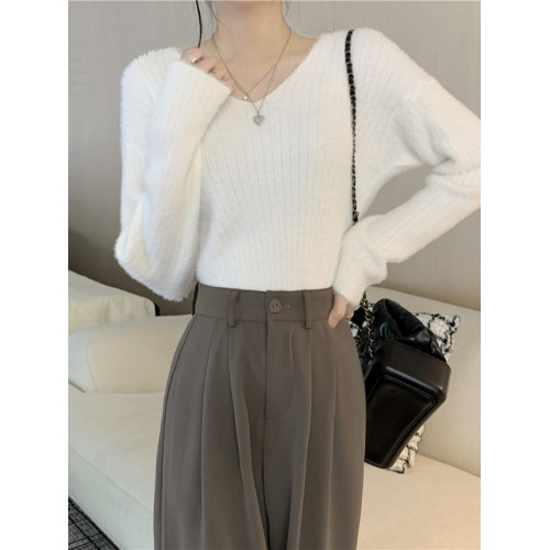 法式軟糯內搭針織打底衫毛衣女裝早秋慵懶風v領寬松顯瘦長袖上衣