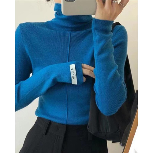 渠道牛貨！巨炸裂克萊因藍堆堆領高級內搭打底毛衣高領羊毛上衣女