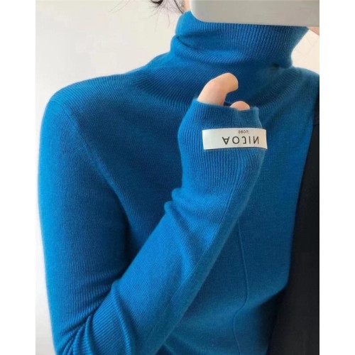 渠道牛貨！巨炸裂克萊因藍堆堆領高級內搭打底毛衣高領羊毛上衣女