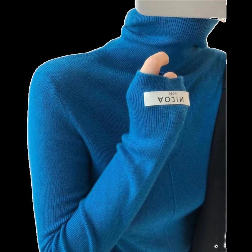 渠道牛貨！巨炸裂克萊因藍堆堆領高級內搭打底毛衣高領羊毛上衣女