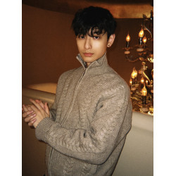 美式復古麥穗絞花拉鍊立領毛衣男冬季保暖休閒百搭花型肌理針織衫