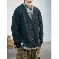 日系秋冬季純色復古V領開衫男休閒大碼外套針織衫ins潮流外搭毛衣