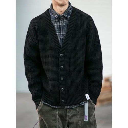 日系秋冬季純色復古V領開衫男休閒大碼外套針織衫ins潮流外搭毛衣