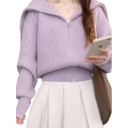 紫色慵懶奶fufu軟糯毛衣女2025新款秋冬季針織開衫外套高級感穿搭