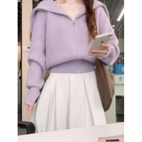 紫色慵懶奶fufu軟糯毛衣女2025新款秋冬季針織開衫外套高級感穿搭