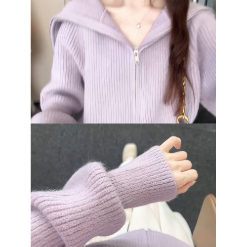 紫色慵懶奶fufu軟糯毛衣女2025新款秋冬季針織開衫外套高級感穿搭