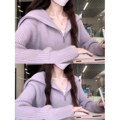 紫色慵懶奶fufu軟糯毛衣女2025新款秋冬季針織開衫外套高級感穿搭