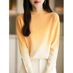 輕奢漸變色暈染半高領毛衣女秋冬減齡寬松顯瘦針織打底衫內搭長袖