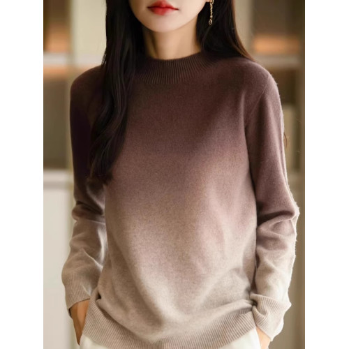 輕奢漸變色暈染半高領毛衣女秋冬減齡寬松顯瘦針織打底衫內搭長袖