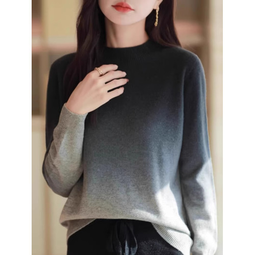 輕奢漸變色暈染半高領毛衣女秋冬減齡寬松顯瘦針織打底衫內搭長袖