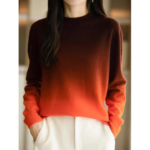 輕奢漸變色暈染半高領毛衣女秋冬減齡寬松顯瘦針織打底衫內搭長袖