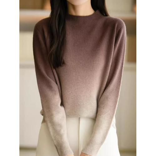 輕奢漸變色暈染半高領毛衣女秋冬減齡寬松顯瘦針織打底衫內搭長袖