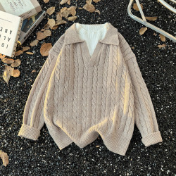 假兩件麻花長袖毛衣男款冬季韓系穿搭翻領套頭polo衫保暖針織線衣