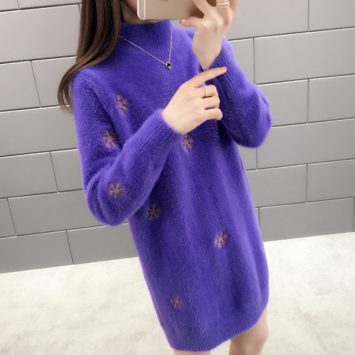 2025年新款女士水貂絨毛衣女寬松外穿中長款針織打底衫女秋冬洋氣